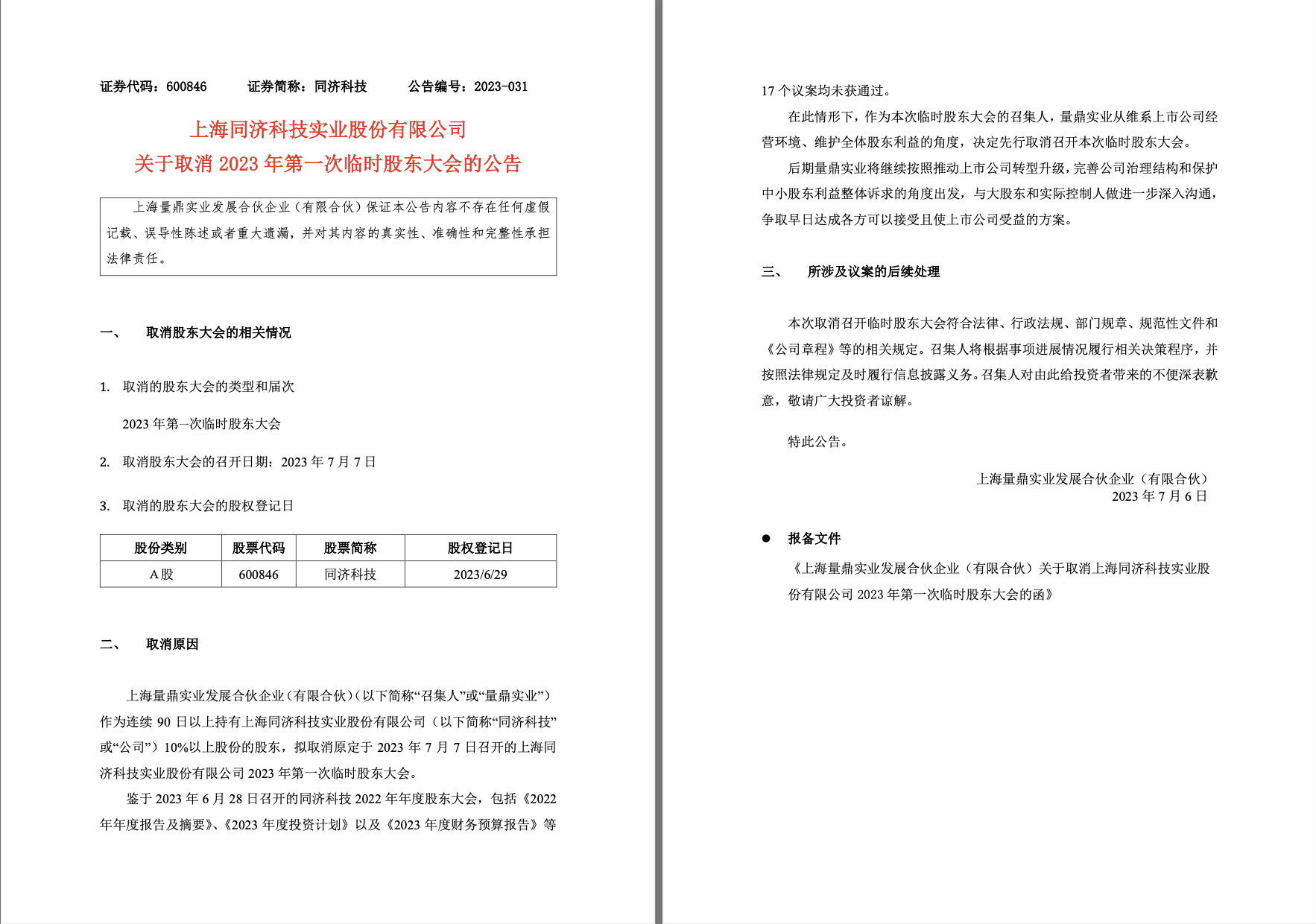 同济科技临时股东大会突然喊“停” 发生了什么？