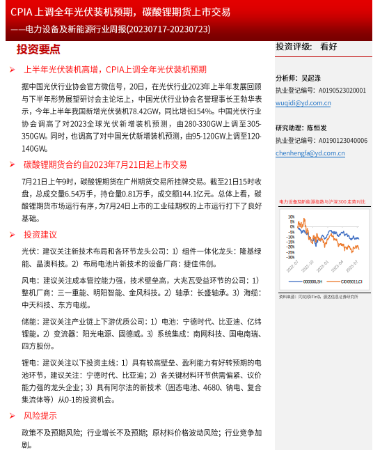 源达：CPIA上调全年光伏装机预期 碳酸期货上市交易